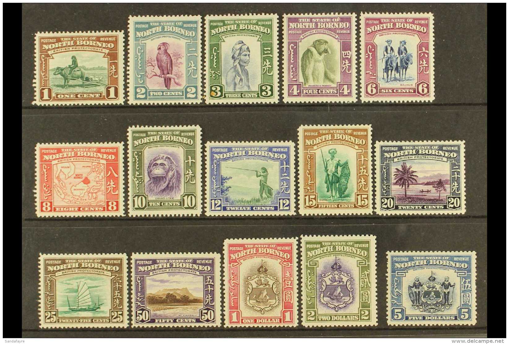 1939 Pictorial Set Complete, SG 303/317, Fresh Mint. $5 Couple Pulled Perfs Otherwise Very Fine. Scarce Set (SG... - North Borneo (...-1963)
