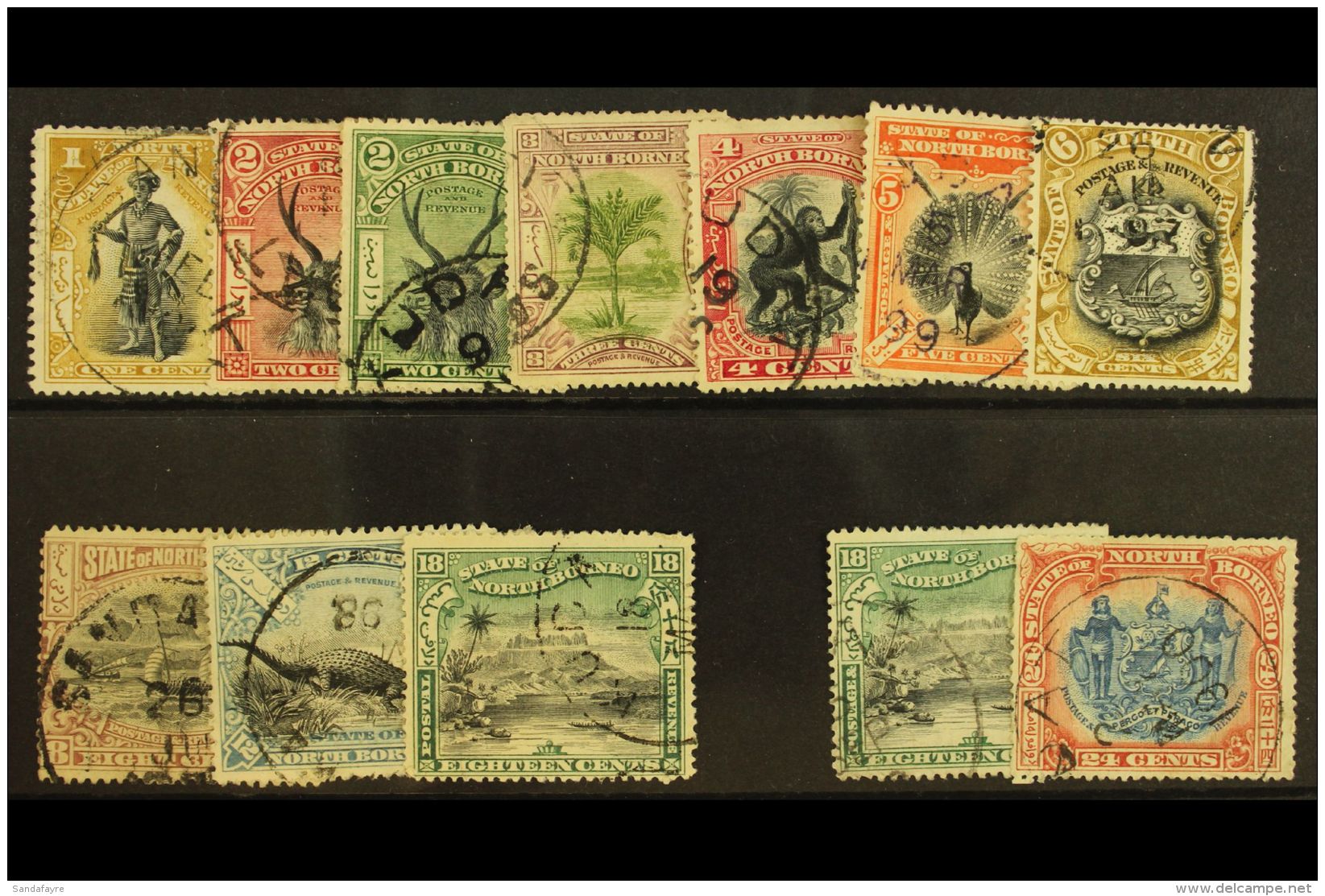 1897-1902 Pictorial 1c To 18c, Corrected Inscriptions 18c And 24c, SG 110/111, Fine CDS Used. (12 Stamps) For More... - Noord Borneo (...-1963)