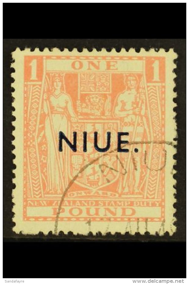 1941-67 &pound;1 Pink, Watermark SG Type W43, Thin "Wiggins Teape" Paper, Type 17 Ovpt, SG 82, Very Fine Used. For... - Niue