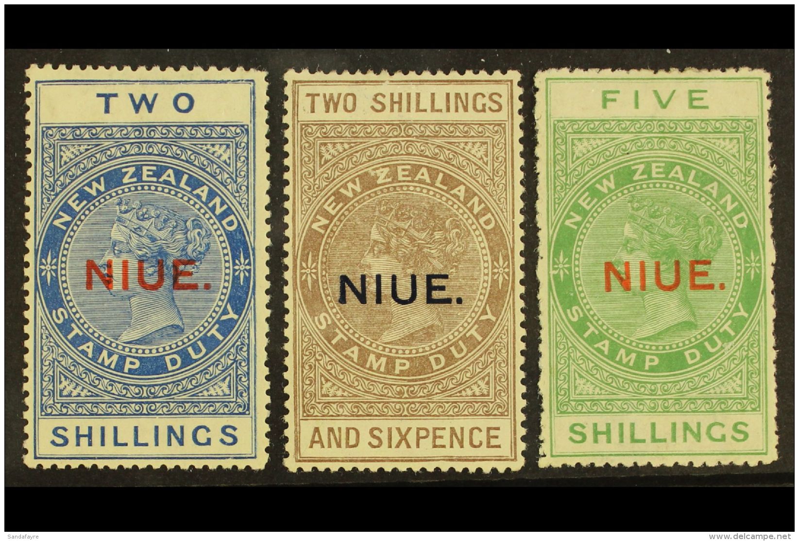 1918-29 2s Deep Blue, 2s6d Grey-brown &amp; 5s Yellow-green On "De La Rue" Paper, SG 33/5, Fine Mint (3). For More... - Niue