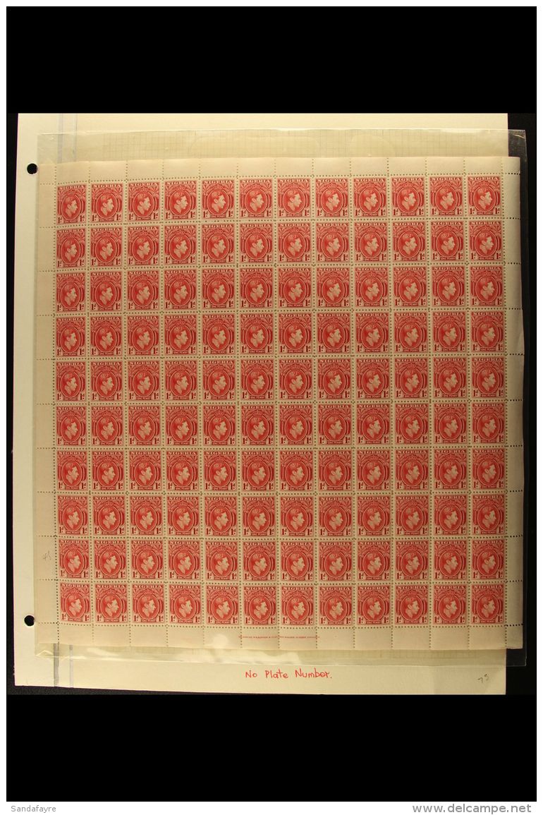 1940 1d Rose-red, SG 50a, Never Hinged Mint COMPLETE SHEET With Bradbury Imprint (sheet 100) For More Images,... - Nigeria (...-1960)