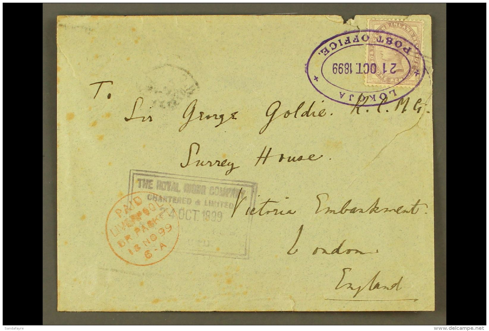 NIGER COMPANY TERRITORIES - LOKOJA 1899 (21st October) Envelope To London, Bearing GB 1d Lilac Tied By Fine... - Otros & Sin Clasificación