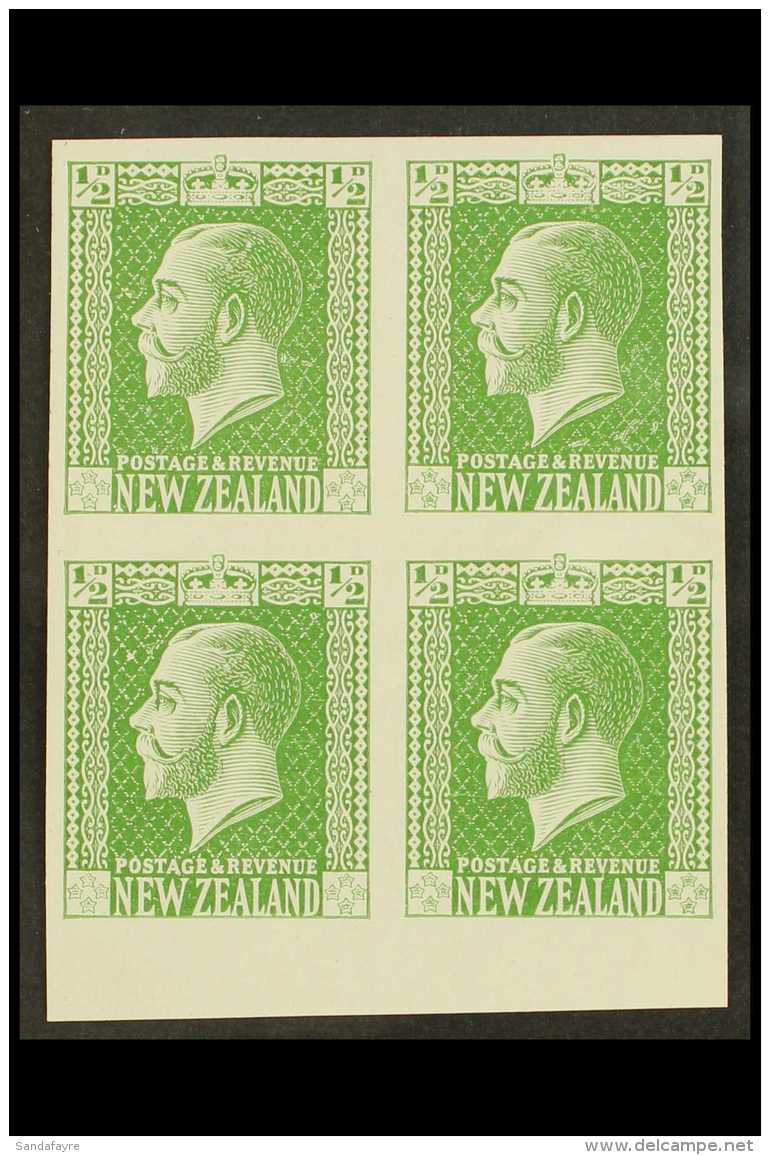 1915 &frac12;d King George V Definitive IMPERF PLATE PROOF BLOCK OF FOUR In Green On Soft Glazed Card (block 4... - Andere & Zonder Classificatie