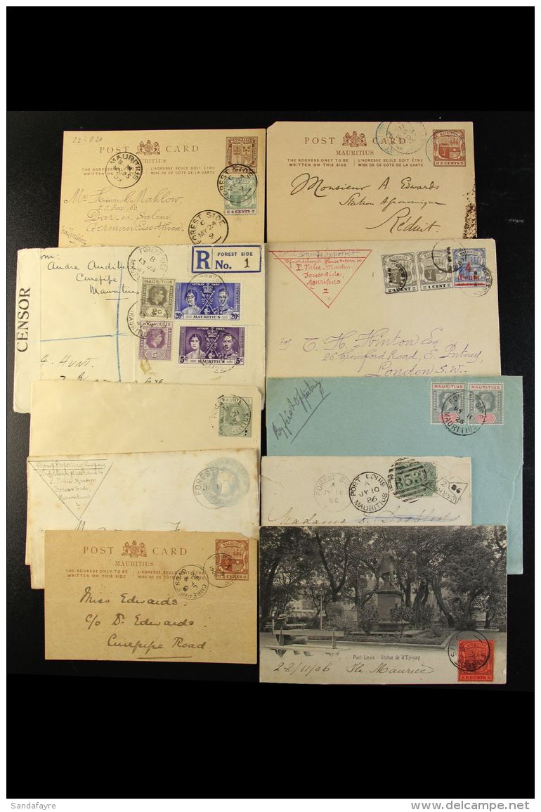 FOREST SIDE 1886-1941 Collection Of Covers And Cards. Note 1886 Cover From Port Louis With Forest Side Receiving... - Mauritius (...-1967)