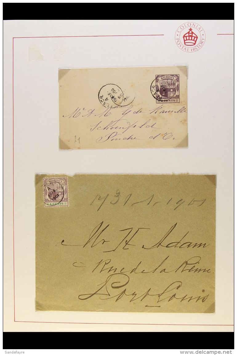FLACQ 1900 2c Postal Envelope And 1901 Cover Bearing 1897 4c, Both Tied By FLACQ Cds's. (2 Items) For More Images,... - Mauritius (...-1967)