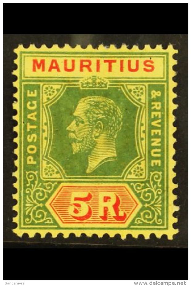 1913-22 5r Green &amp; Red/orange Buff On Pale Yellow Paper, SG 203a, Very Fine Mint For More Images, Please Visit... - Mauritius (...-1967)