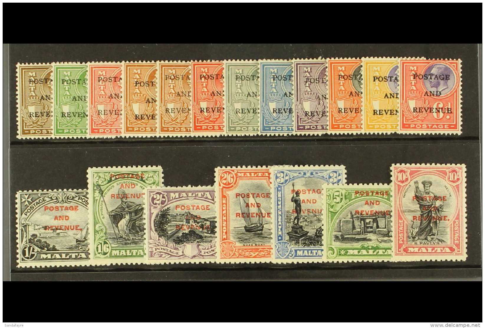 1928 Definitives Complete Set Ovptd "Postage And Revenue" SG.174/92, Very Fine Mint (19). For More Images, Please... - Malta (...-1964)