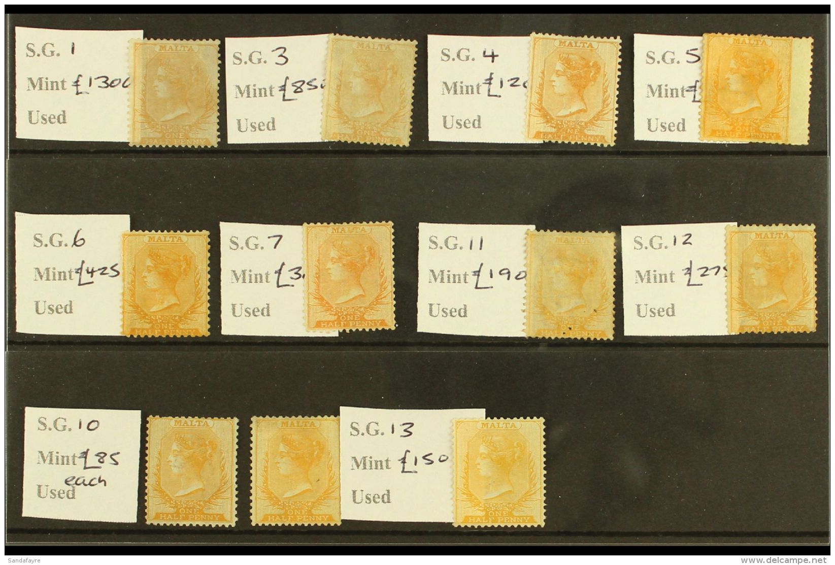 1860-81 HALF PENNY COLLECTION An Attractive, ALL DIFFERENT Mint &amp; Unused Shade &amp; Watermark Selection On A... - Malta (...-1964)