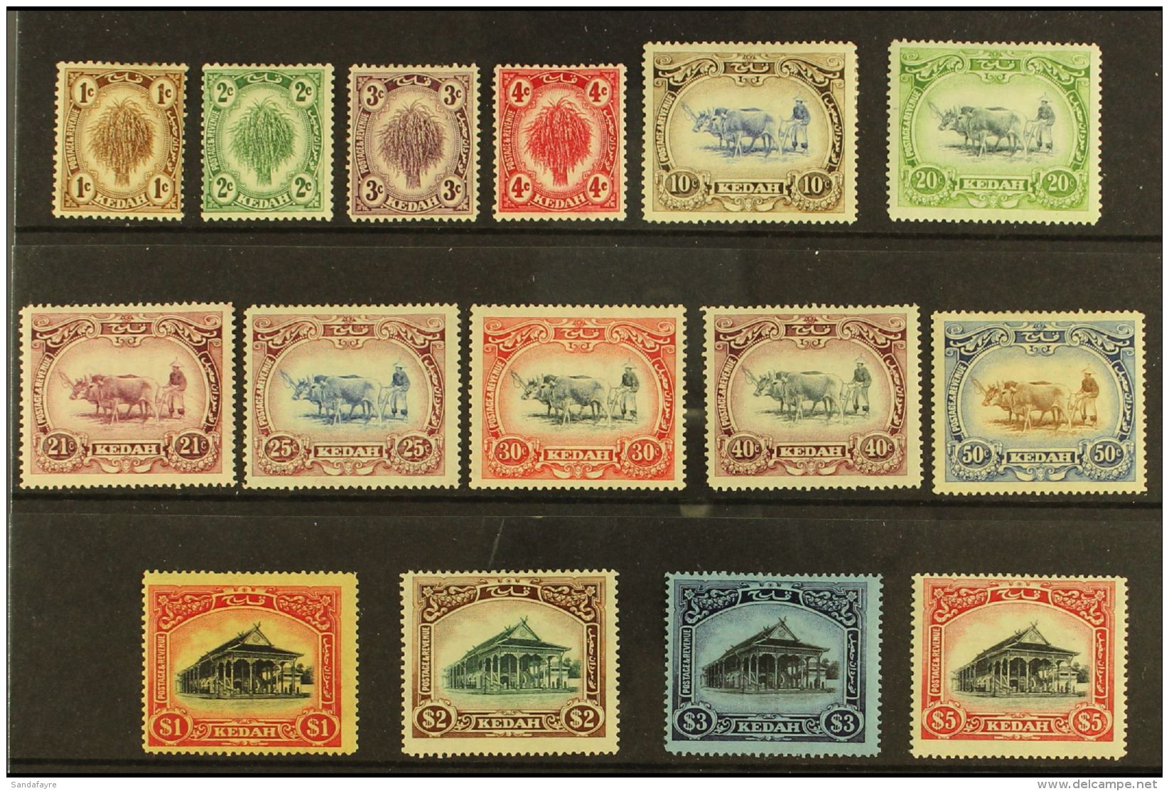 KEDAH 1921 Sheaf And Ploughman Set Complete, Wmk Script, SG 26/40, Fine And Fresh Mint. (15 Stamps) For More... - Andere & Zonder Classificatie