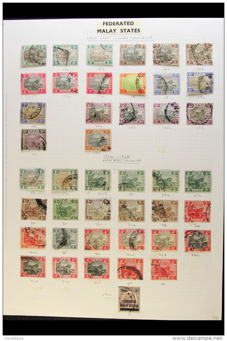 FEDERATED MALAY STATES 1900-1935 VERY FINE USED Collection On Album Pages. Note 1900-01 Tiger Set, Plus Several SG... - Andere & Zonder Classificatie