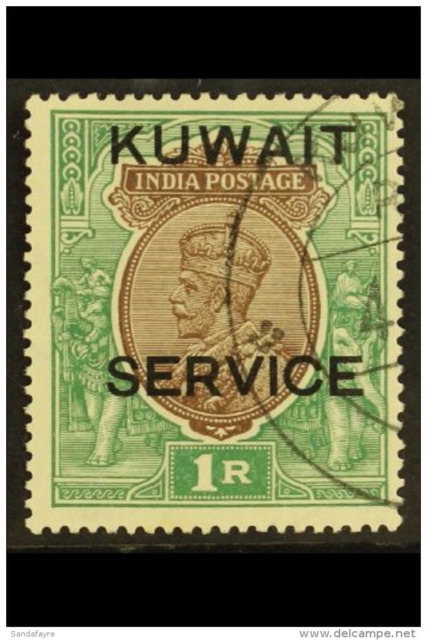 OFFICIAL 1929-33 1r Chocolate And Green, SG O23, Very Fine Used With Neat Registered Cancellation.  For More... - Koeweit