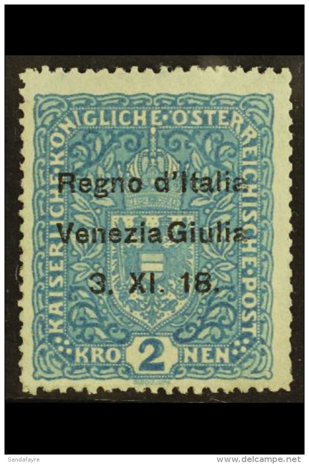 VENEZIA GIULIA 1918 2kr Blue Overprinted, Sass 15, Very Fine Mint. Signed Sorani. Cat &euro;500 (&pound;360) For... - Unclassified