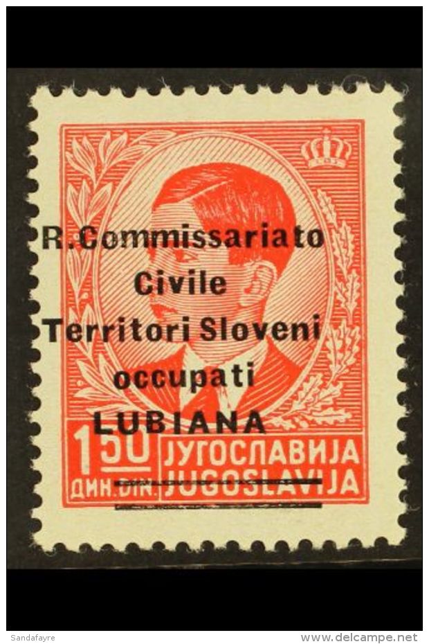 LUBIANA 1941 1.50d Scarlet Overprint With Two Bars (Sassone 34, SG 39), Fine Never Hinged Mint, Fresh, Expertized... - Zonder Classificatie