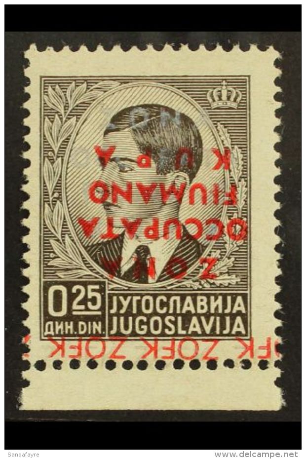 FIUME &amp; KUPA ZONE 1941 25p Black DOUBLE OVERPRINT - One In Silver And The Other Inverted In Red, Sassone 1c,... - Zonder Classificatie