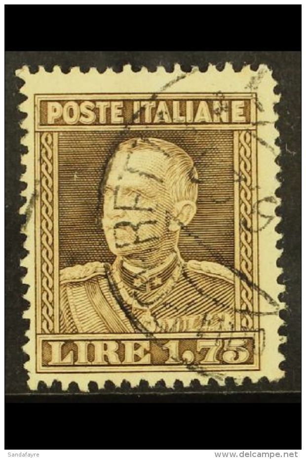 1929 1.75L Brown, Perf 13&frac34;, Victor Emanuel III, Sass. 242, Very Fine Used Example Of This Rare Stamp. Cat... - Unclassified