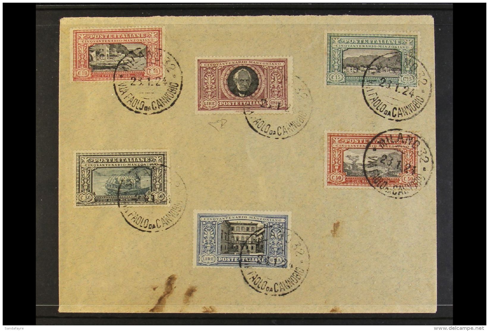 1923 Manzoni Set, Sass S29, Complete Used On Cover, Cancelled With Milano 28. 1. 24 Cds Cancels (last Day Of... - Zonder Classificatie