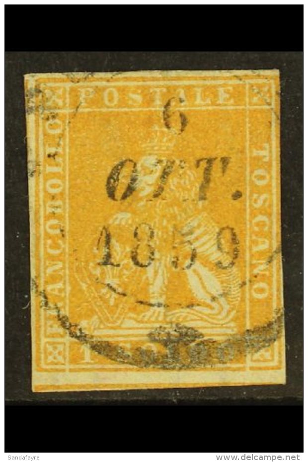 TUSCANY 1857 1s Bright Ochre, Wmk Vertical Lines, Sass 11a, Very Fine Used With Three Clear Margins, Just Touches... - Zonder Classificatie