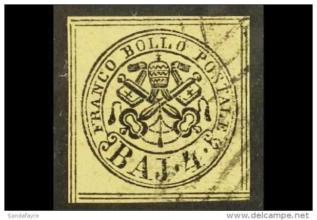 PAPAL STATES 1852 4baj Black On Pale Yellow, Sass 5Ab, A Spectacular Used Stamp Showing All 8 Frame Lines... - Unclassified