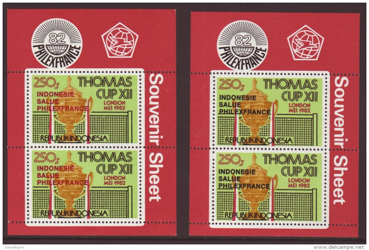 1982 Badminton Mini-sheets With "PHILEXFRANCE" Overprint In Red And In Black, See Notes After SG MS1673 Or Scott... - Indonesië