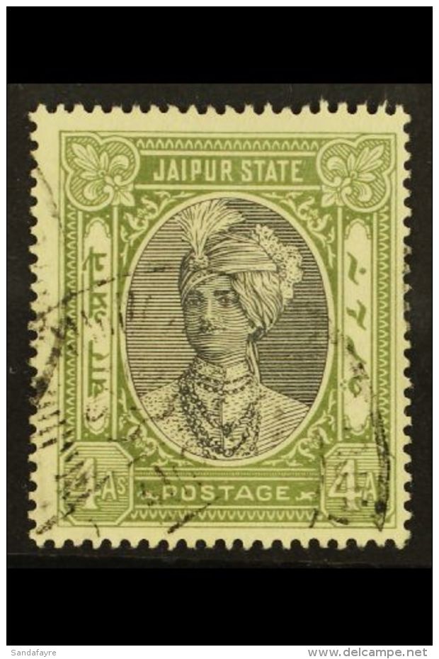 JAIPUR 1932-46 Inscribed "POSTAGE" 4a Black And Grey-green, SG 64, Very Fine Used. For More Images, Please Visit... - Other & Unclassified