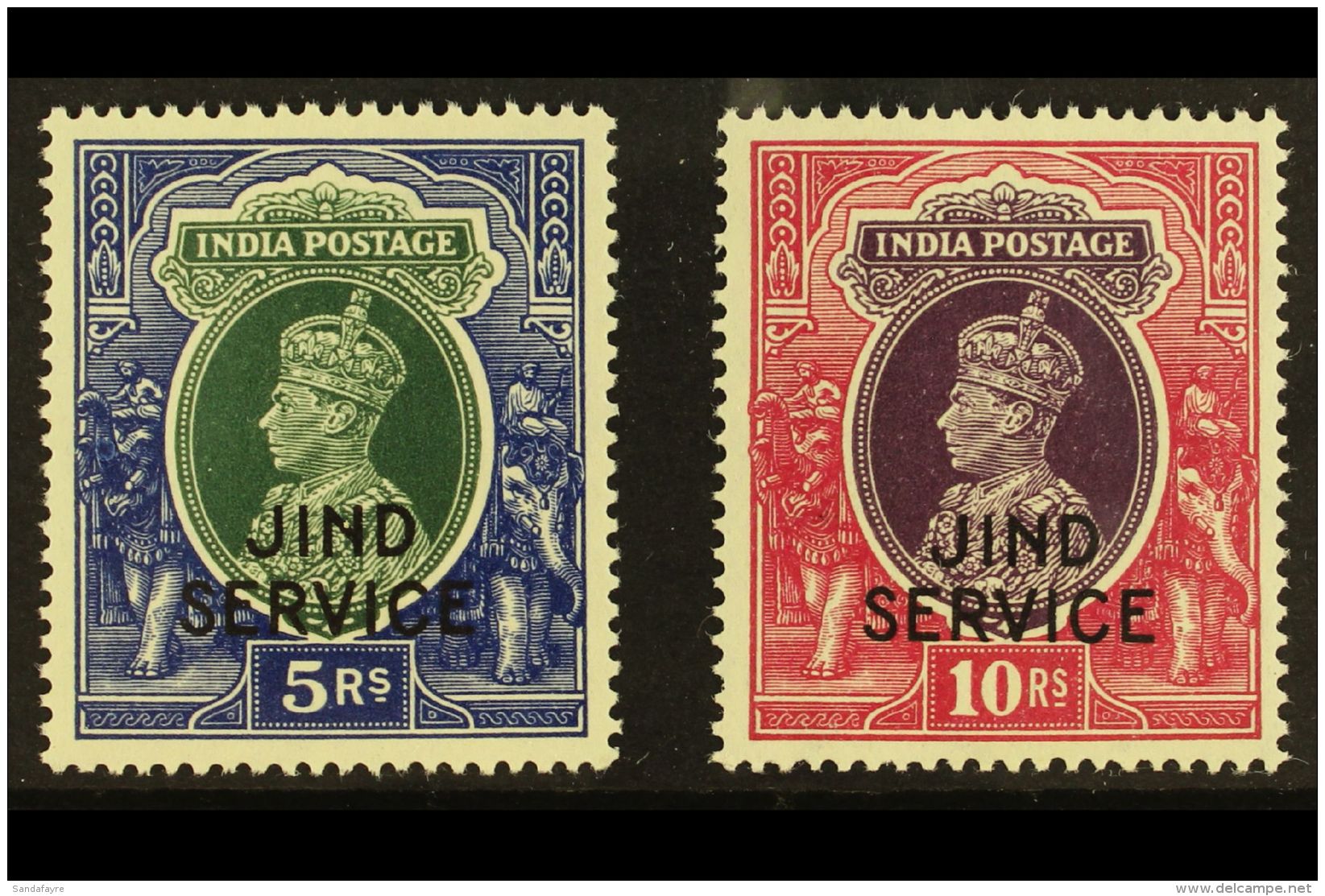 JIND OFFICIAL 1942 KGVI 5R And 10R Top Values, SG O85/86, Very Fine Never Hinged Mint. (2 Stamps) For More Images,... - Altri & Non Classificati