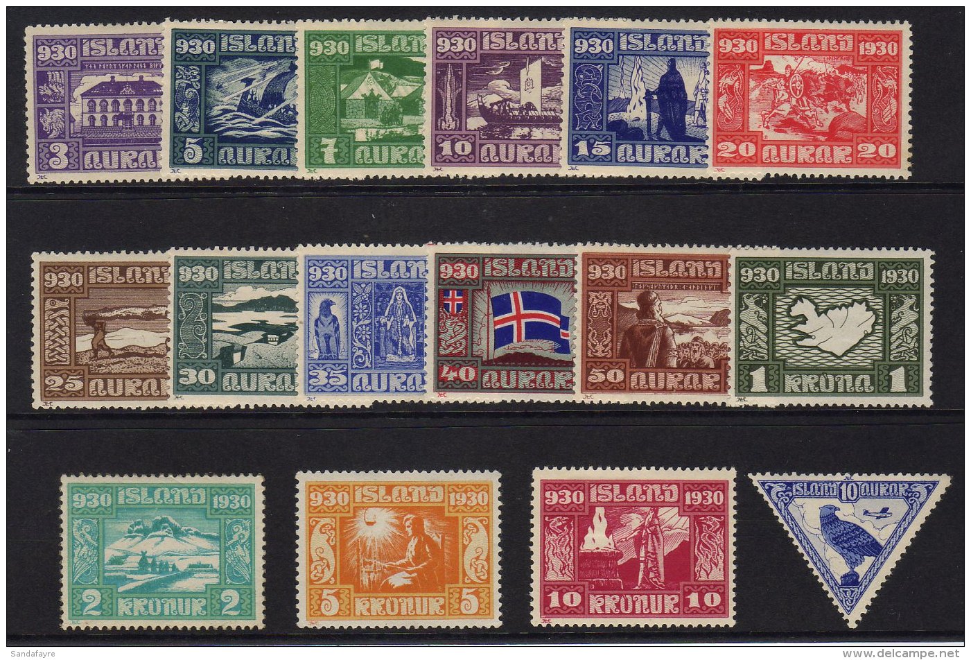 1930 Parliamentary Millenary Celebration Complete Set, Mi 124/140, Fine Mint. (16 Stamps) For More Images, Please... - Andere & Zonder Classificatie