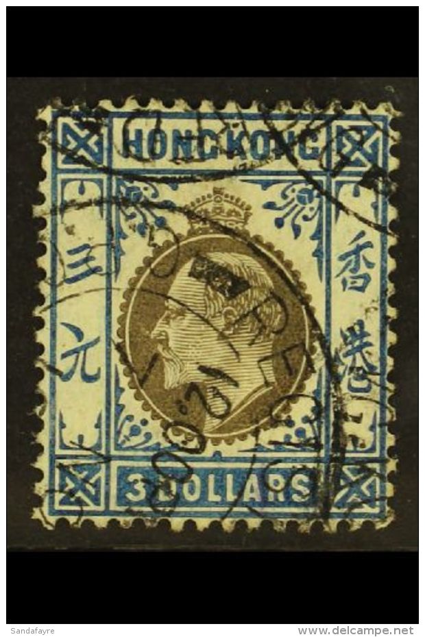 1904 $3 Slate And Dull Blue Ed VII, SG 88, Superb Used With Neat Registered Cancel. For More Images, Please Visit... - Andere & Zonder Classificatie