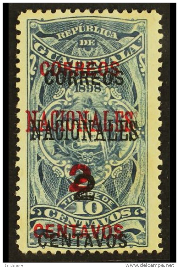 1898 2c On 10c Blue Grey DOUBLE SURCHARGE CARMINE &amp; BLACK Variety (Scott 90a, SG 93a), Fine Mint, Scarce. For... - Guatemala