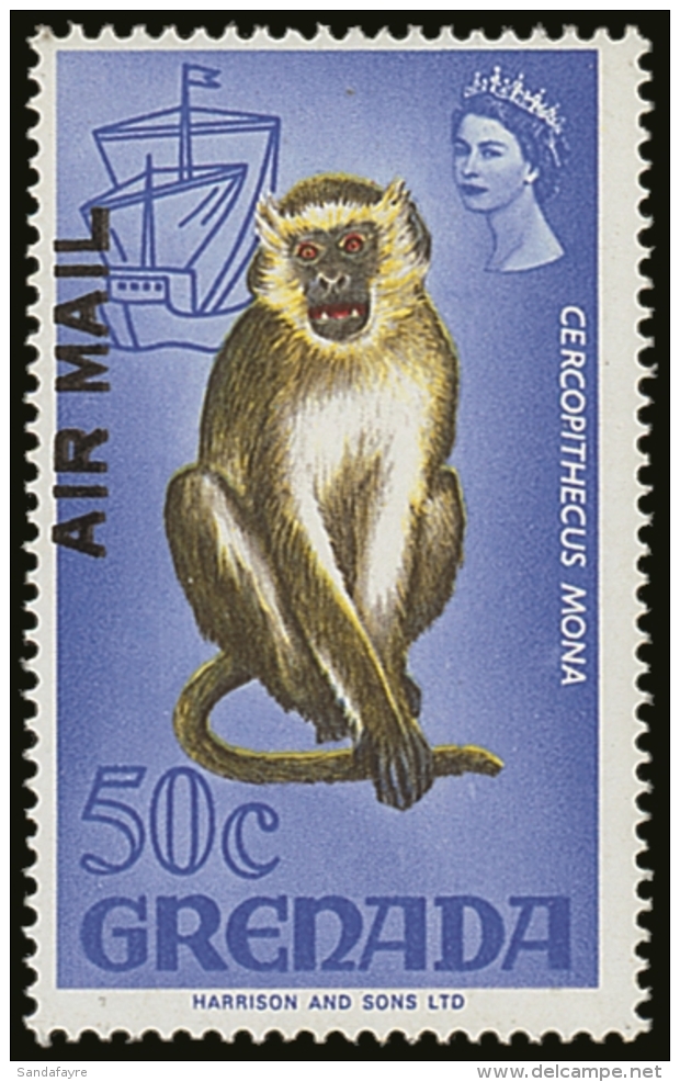 1972 50c Monkey With "AIR MAIL" OVERPRINT DOUBLE, SG 510b, Never Hinged Mint. For More Images, Please Visit... - Grenada (...-1974)