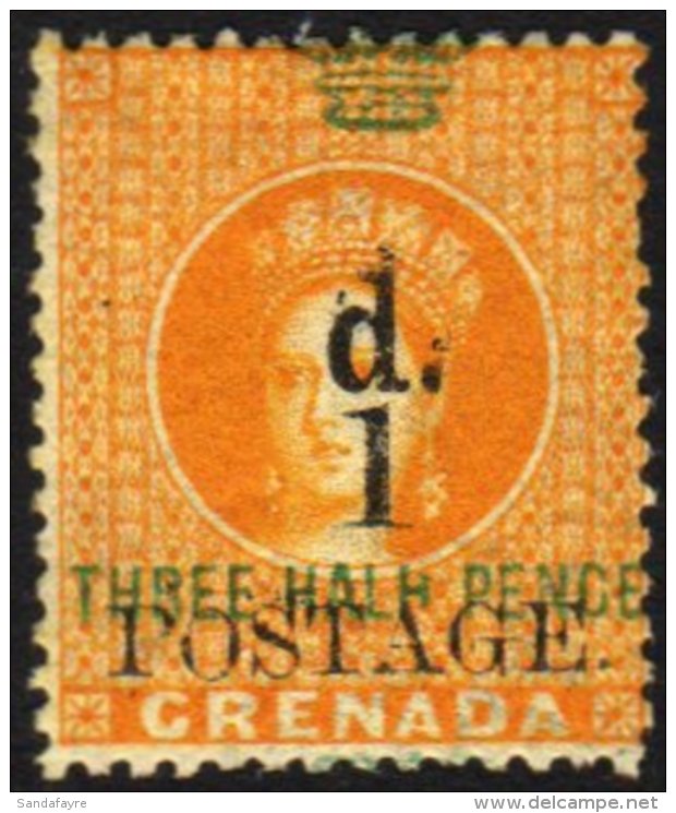 1886 1d On 1&frac12;d Orange Revenue Stamp, Opt'd In Green, Wmk Large Star, Variety "HALH", SG 37e, Fine Mint For... - Grenada (...-1974)