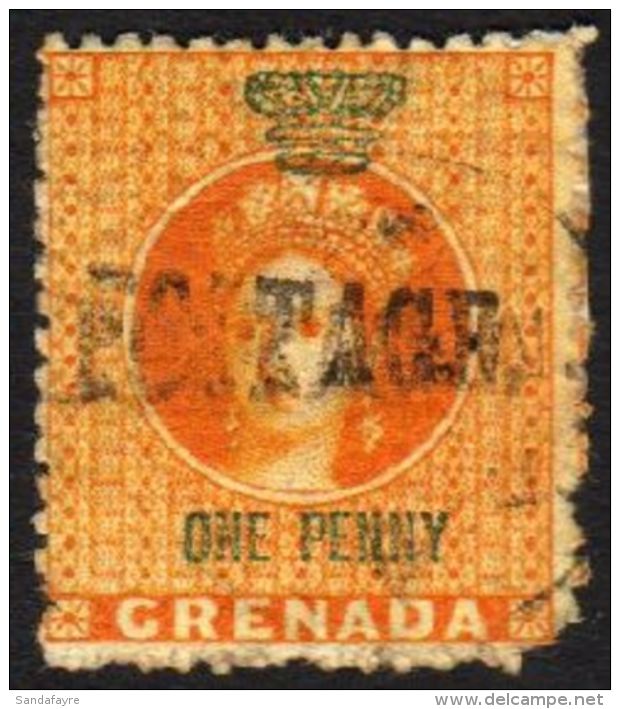 1883 1d Orange With Large "POSTAGE" Overprint Variety Overprint "DOUBLE", SG 27b, Fine Used But Lower Right Corner... - Grenada (...-1974)