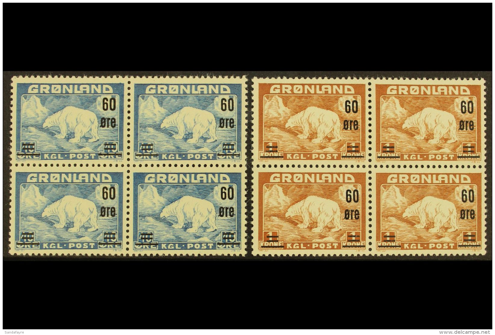 1956 60ore Polar Bear Surcharge Pair, Mi 37/8, In NHM Blocks Of 4. (8 Stamps) For More Images, Please Visit... - Andere & Zonder Classificatie