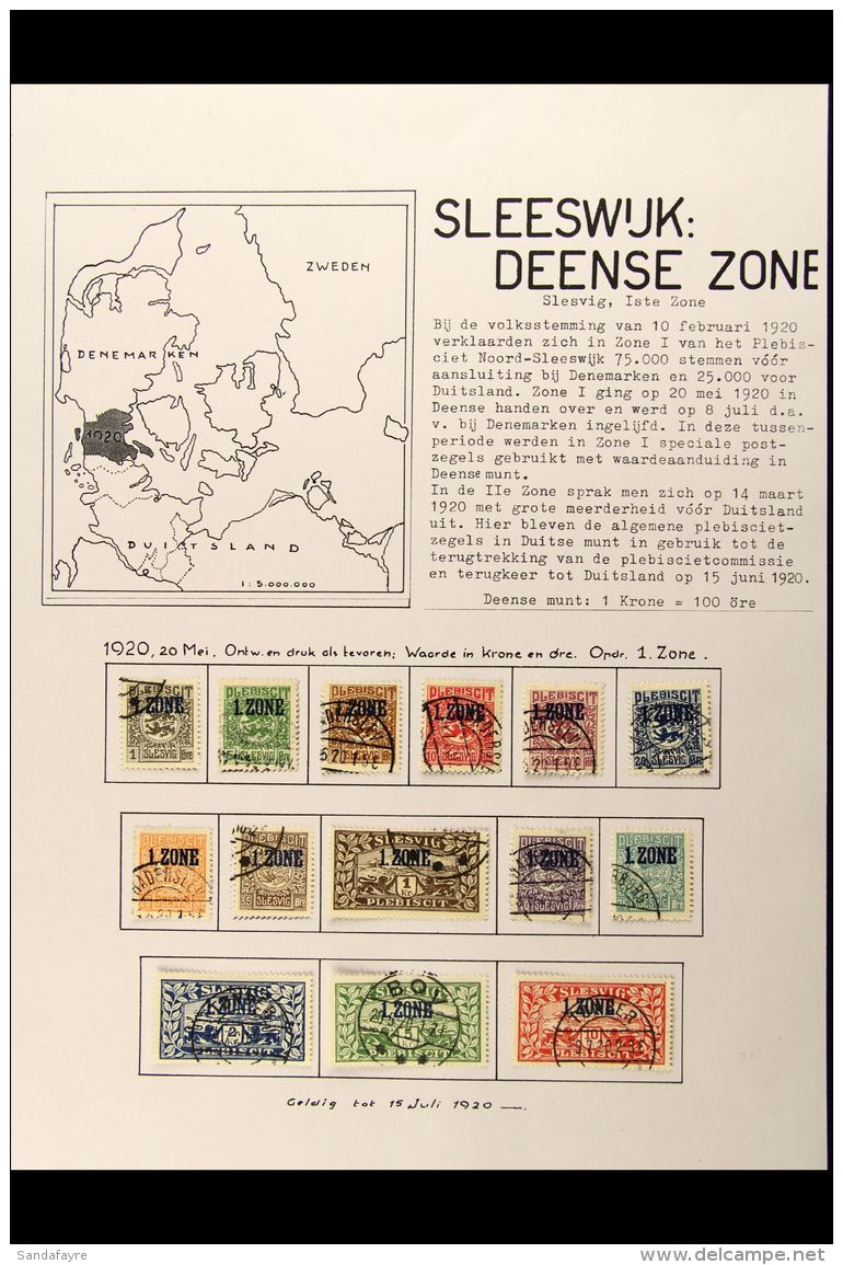 SCHLESWIG (SLESVIG) 1920 Complete Set Inc 10m With Plate Flaw Michel 14 II And 1920 "1. Zone" Overprints Complete... - Other & Unclassified