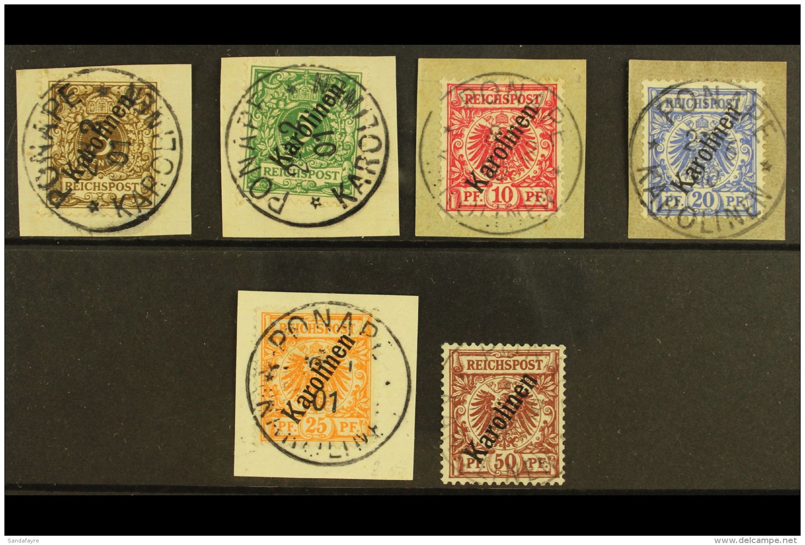 CAROLINE ISLANDS 1900 Overprints Type II Complete Set (Michel 1/6 II, SG 7/12), Very Fine Used, All But 50pf On... - Andere & Zonder Classificatie