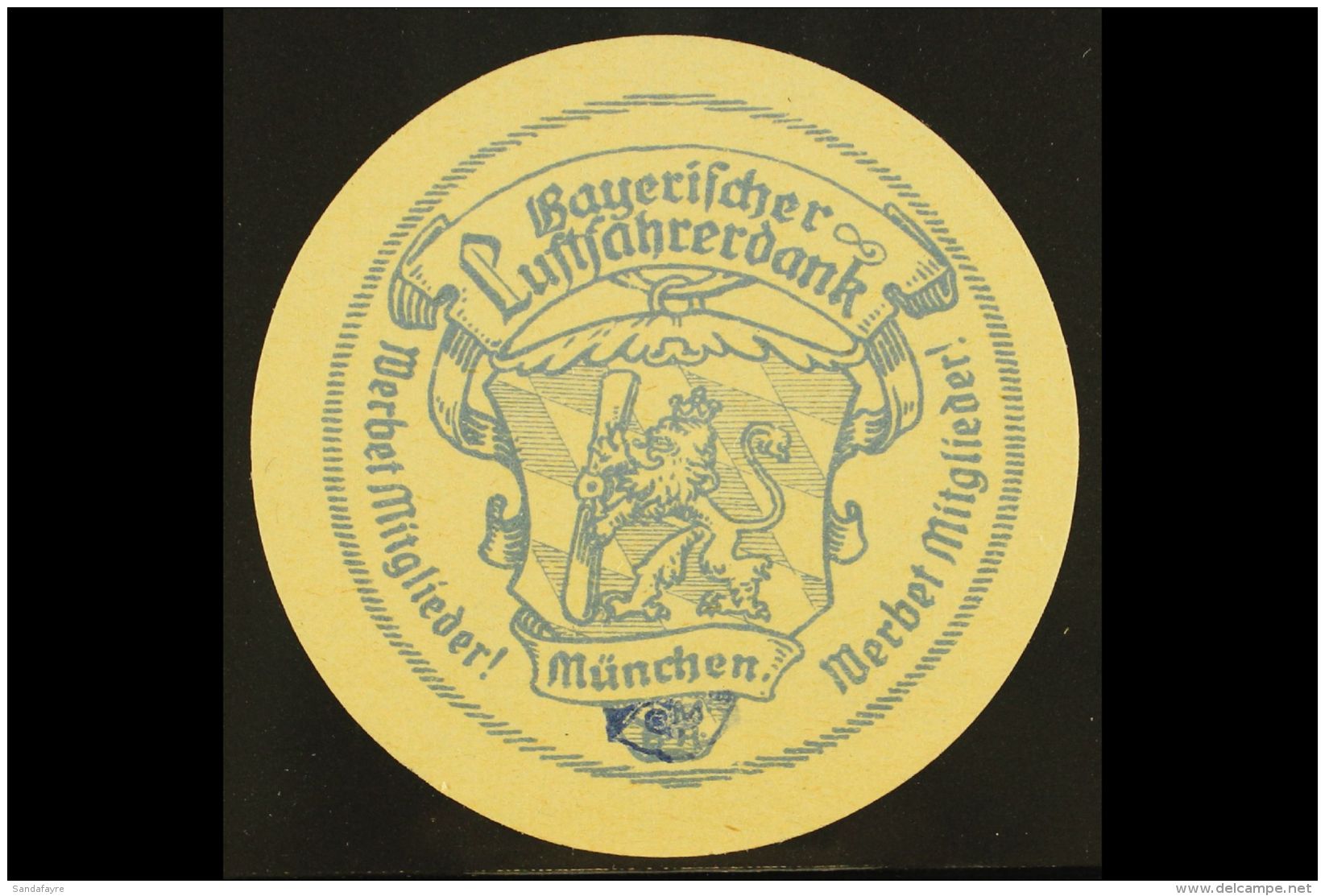 AVIATION LABEL 1910's 'Bayerischer Luftfahrerdank München' Circular Poster Stamp, Kiddle LU.128, Superb Never... - Altri & Non Classificati