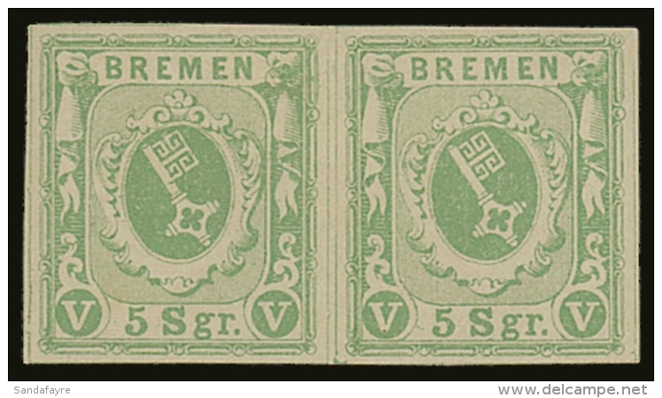 BREMEN 1859 5Sgr Yellow Green, Imperf, Mi 4a, Superb Mint Pair. Till Neumann Cert. For More Images, Please Visit... - Other & Unclassified
