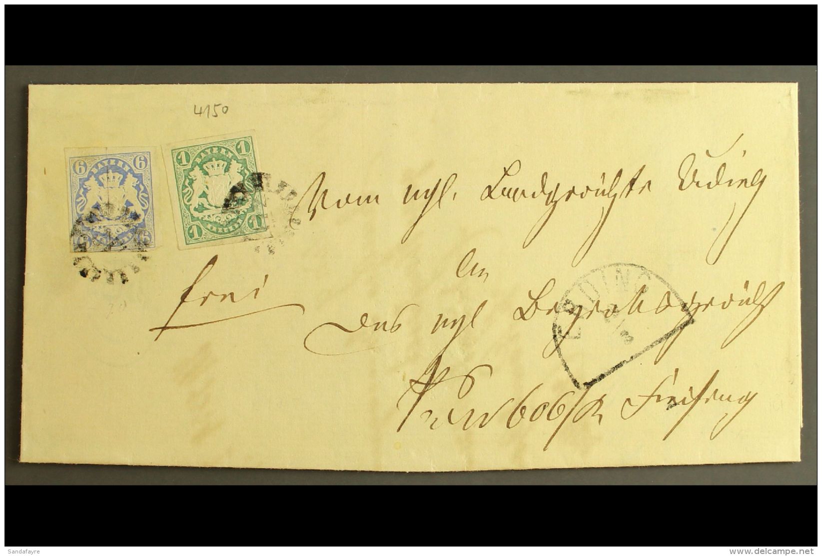 BAVARIA 1868 Printed Royal Invitation From Erding To Freising Bearing 1867 Imperf Arms 1kr Opal Green, Michel 14b... - Andere & Zonder Classificatie