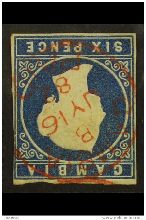 1874 6d Deep Blue WATERMARK INVERTED Variety, SG 7w, Finely Used With Nice Red Cds Cancel, 3+ Narrow Margins Just... - Gambia (...-1964)