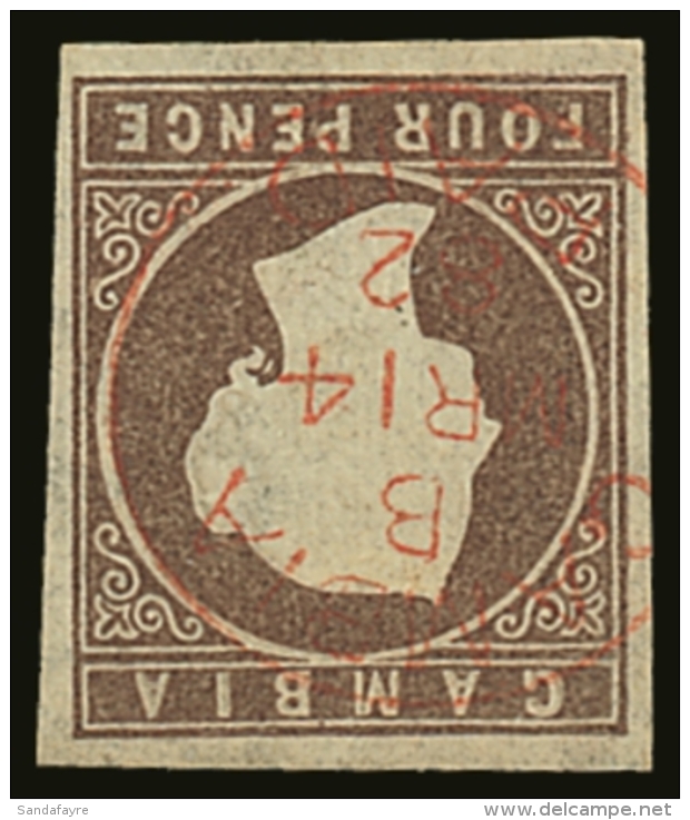 1874 4d Brown Imperf With WATERMARK INVERTED Variety, SG 5w, Superb Used With Four Good To Large Margins, And Neat... - Gambia (...-1964)