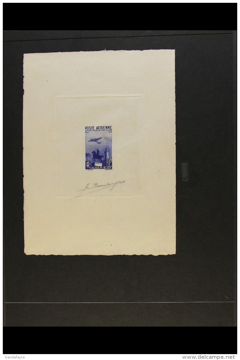 ALGERIA 1949 AIR 15f+20f Stamp Anniversary (as Maury 13, Yvert 13, SG 298) - A SUNKEN DIE PROOF In Dark Blue,... - Other & Unclassified