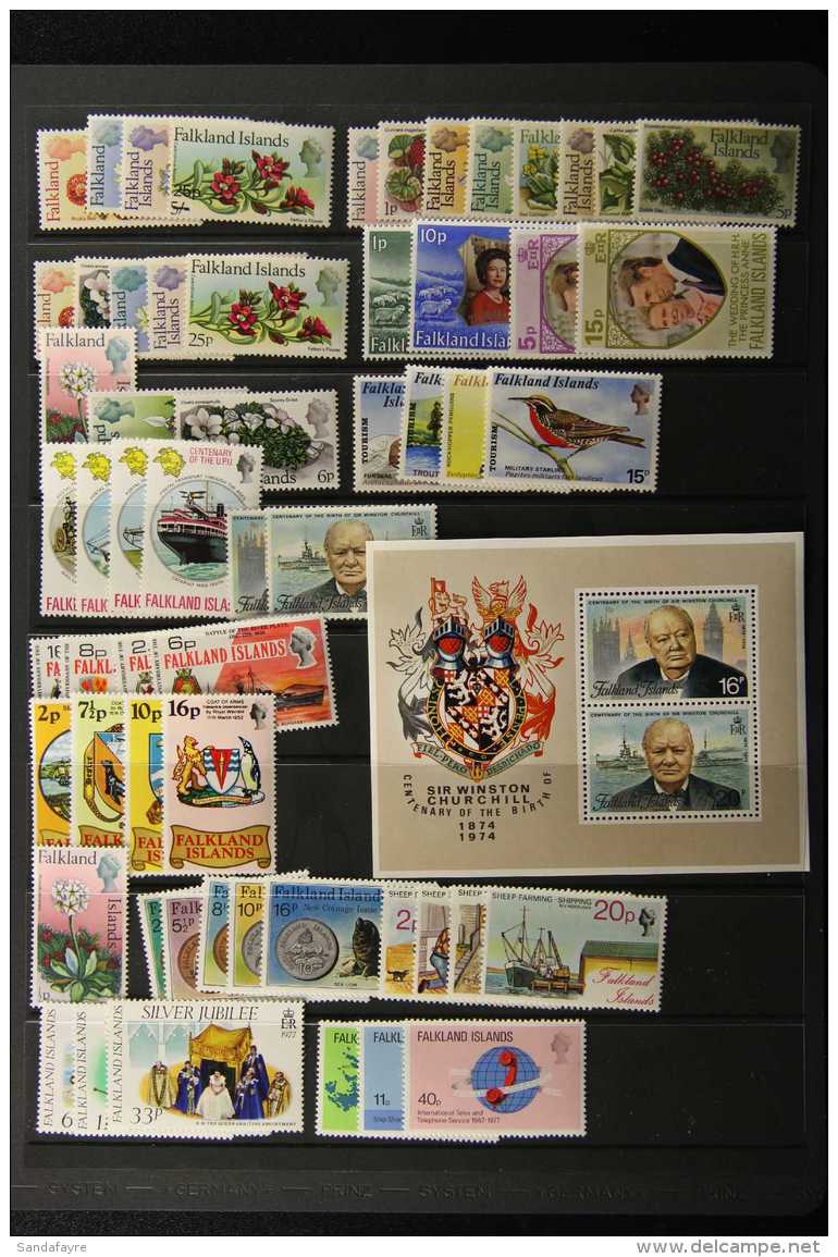 1963-82 Never Hinged Mint Collection, Incl. 1968 Flowers Set, 1971 Surcharges Set, 1972 Flowers Set, 1974 Flowers... - Falkland Islands