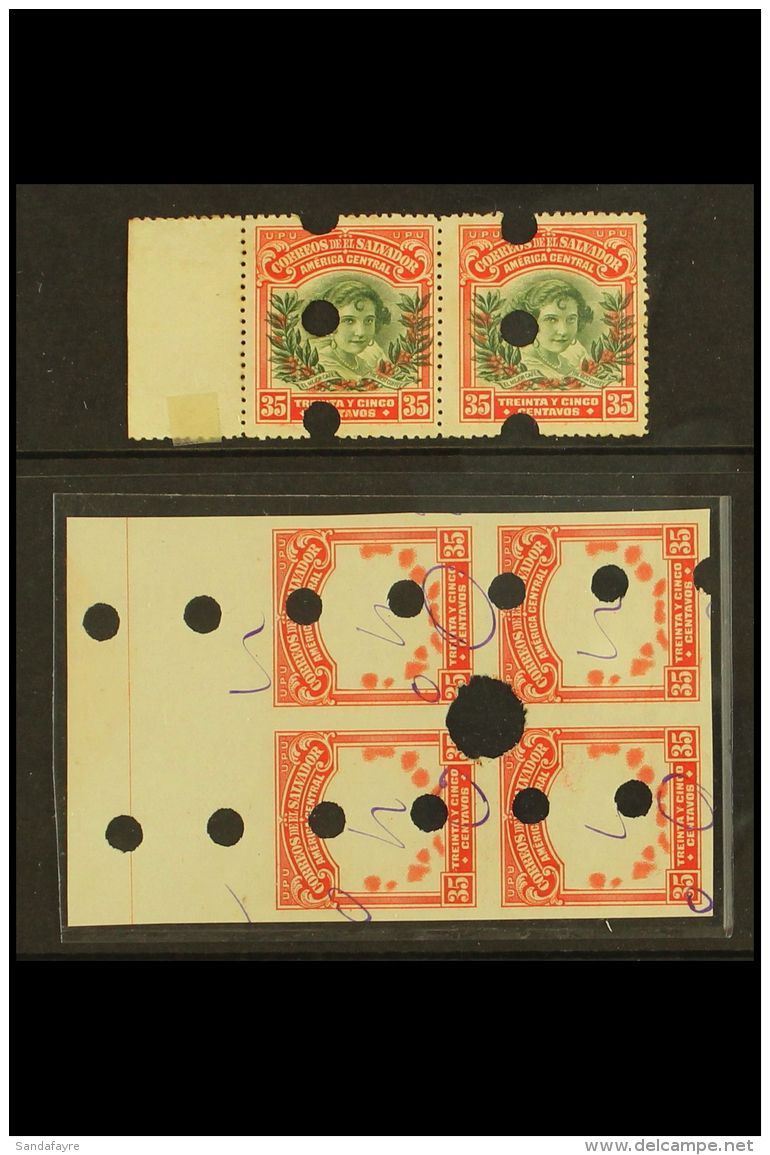 1924 PROOFS For The 35c Olive-green And Rose "Senora Morazan" Issue, As SG 757 Or Scott 502, A Perf Horiz Pair... - Salvador