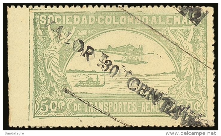 SCADTA 1921 (Oct) 30c On 50c Dull Green, SG 6 (Scott C20), Never Hinged Mint With Wide Straight Edge Sheet Margin... - Colombia