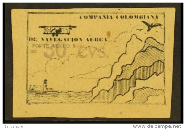 SCADTA 1920 (Nov) Trial Of The "-30 Cvs.-" Violet Surcharge Applied To Black On Buff Wove Paper Proof Of The (10c)... - Colombia