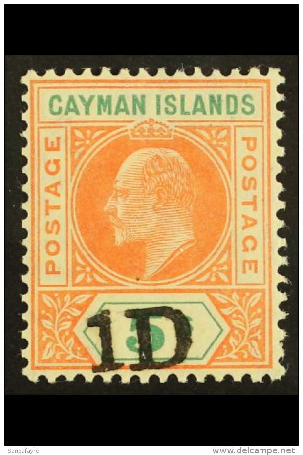 1907 1d On 5s Salmon And Green Provisional, SG 19, Superb Never Hinged Mint. For More Images, Please Visit... - Kaaiman Eilanden