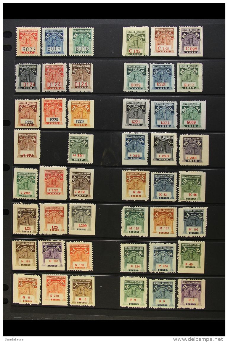 BRITISH COLUMBIA TELEPHONE STAMPS SMALL PREPAID STAMPS 1911-1939 Fine Unused Collection Mostly Without Gum As... - Andere & Zonder Classificatie