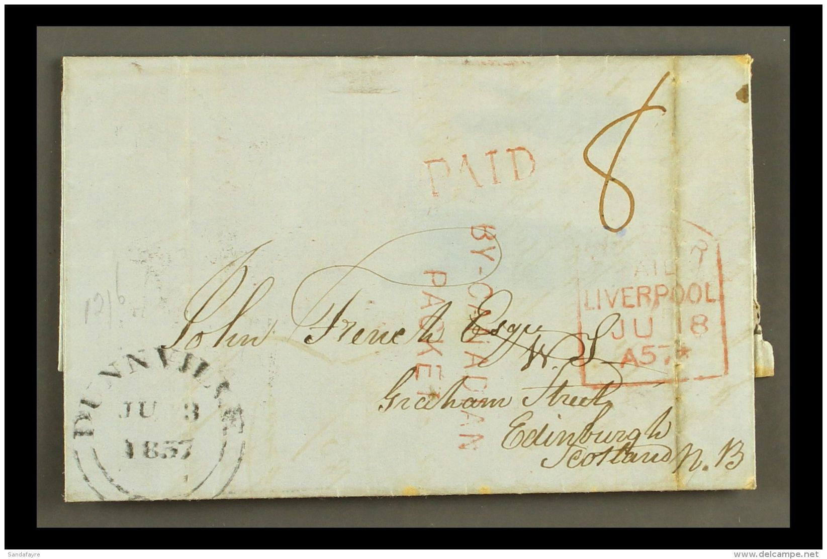 1857 (3 Jun) EL From Dunville To Edinburgh With "8" Manuscript Rate Mark And Red "PAID" With Fair Red Tombstone... - Andere & Zonder Classificatie