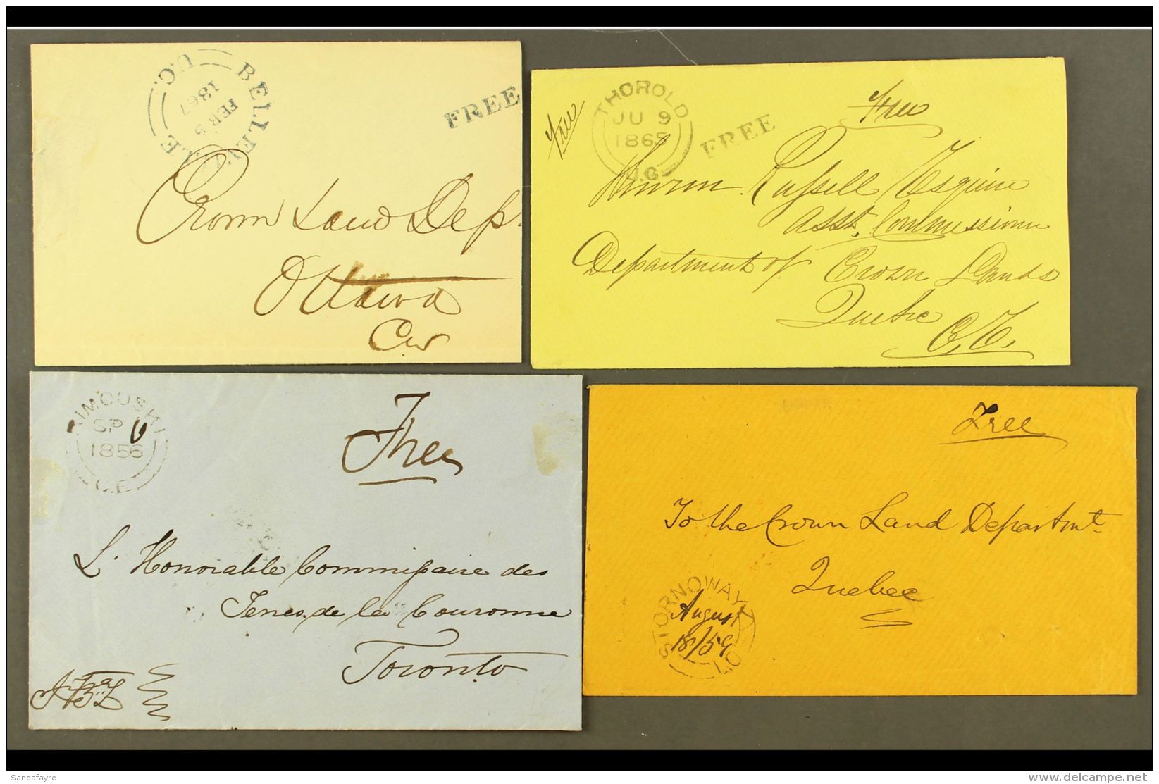 1856-1867 FREE MAIL. An Interesting Group Of Stampless Covers Mostly Addressed To Various Crown Land Offices,... - Andere & Zonder Classificatie