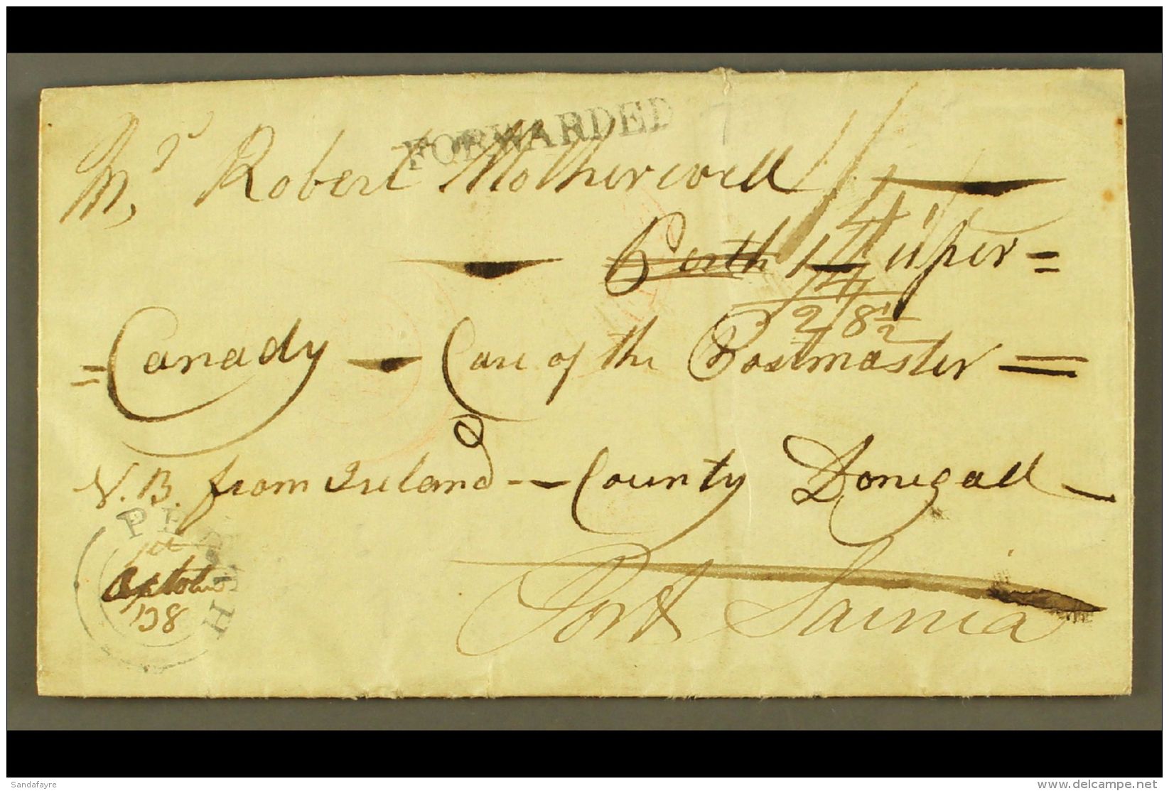 1838 Entire From County Donegall, Ireland, Addressed To Perth, Upper Canada, Forwarded To Port Sarnia, Bearing Two... - Andere & Zonder Classificatie