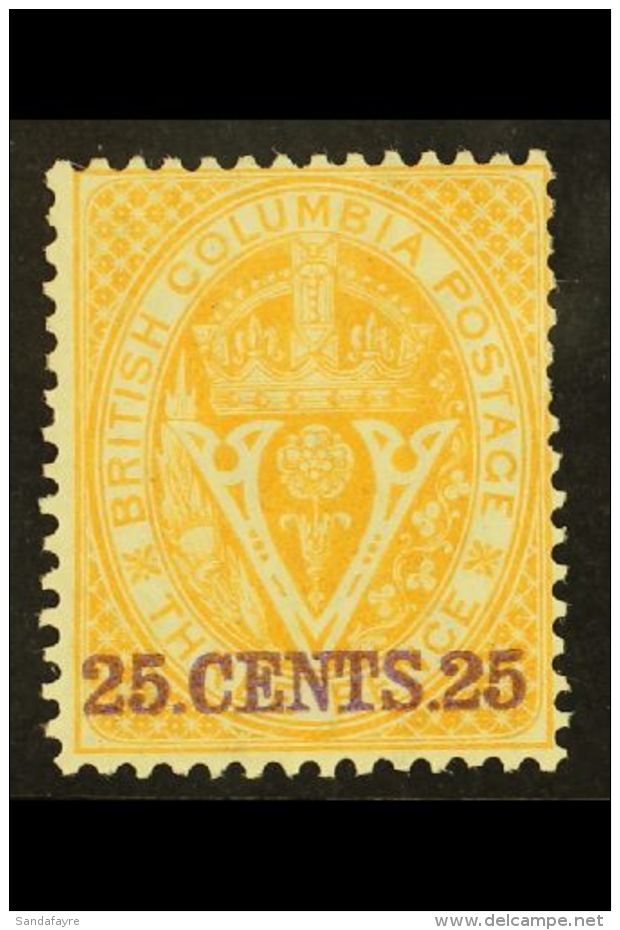 1868 25c Yellow Perf 14, SG 31, Mint Lightly Hinged, Two Slightly Short Perfs At Right. For More Images, Please... - Andere & Zonder Classificatie